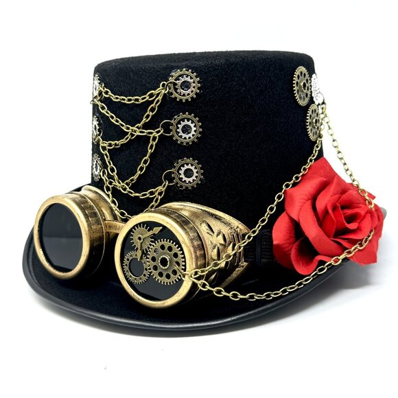 Steampunk Top Hat Metallic Scientist Time Traveler Halloween Costume Cosplay Hat - Picture 1 of 5